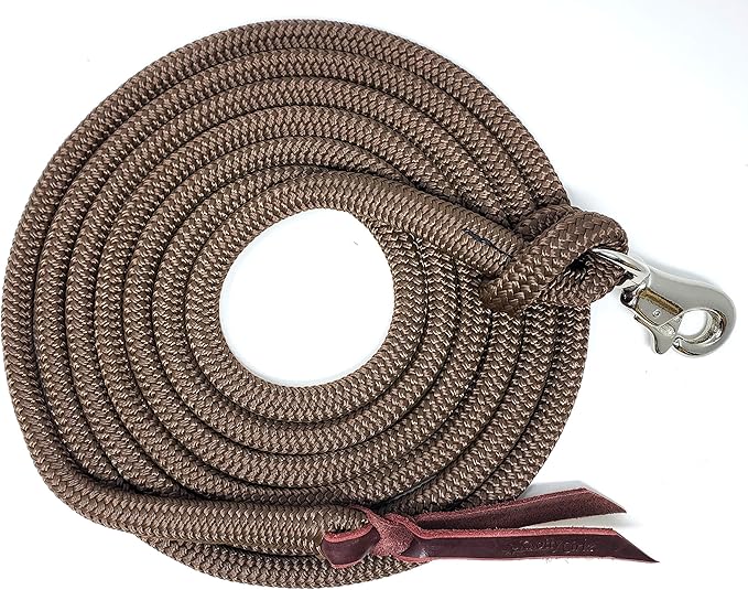 Double Braid Polyester Yacht Horse Lead Rope with Loop 12ft. or 14ft. Lengths (Brown, 14 ft. No Snap)