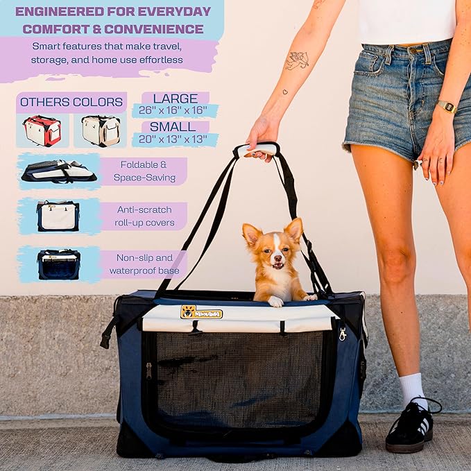 Extra Large Dog Cat Puppy Carrier 24"x16"x16" Foldable Soft Sided Travel Crate Portable Pet Kennel With Cushion Reduces Anxiety Saves Space Easy Vet Visits Secure Triple Entry Mesh Lightweight Durable