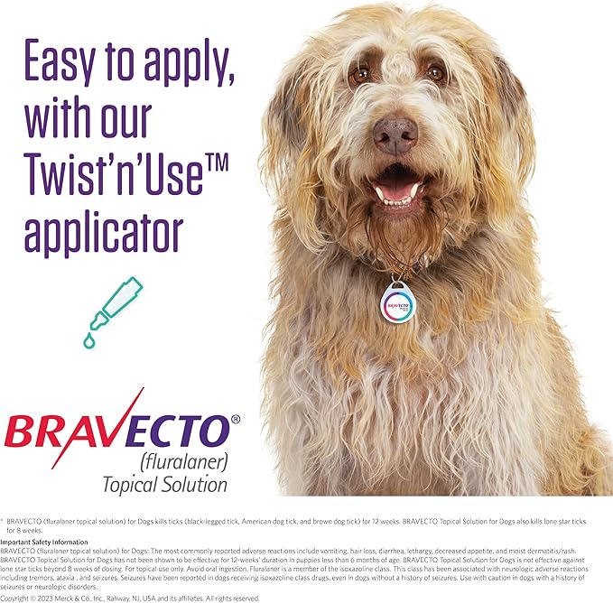 BRAVECTO Topical Solution for Dogs, Flea & Tick, 12 Week Supply, >88-123 lbs., Pink Box