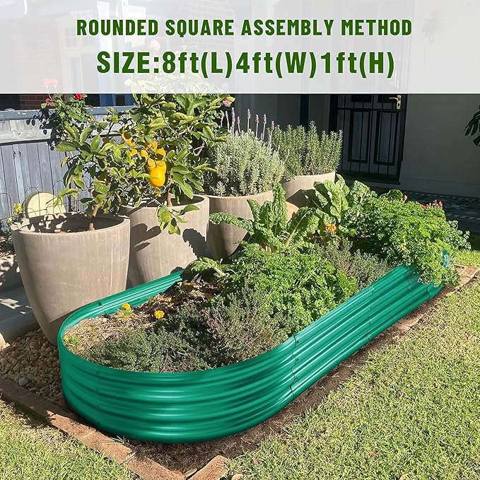 Land Guard 8×4×1 ft Green Raised Garden Bed, Garden Raised Bed, Above Ground Flower Bed for Vegetables, Flowers, Herbs(Green)…