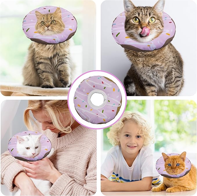 Cat Cone Collar Soft, Adjustable Cat Recovery Collar Kitten Cones to Stop Licking, Cute Donut E Collar After Surgery, Cats Neck Pillow Cone Elizabethan Cones of Shame (Waterproof Purple, Small)