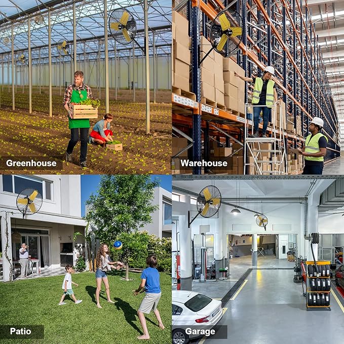 9000 CFM 24" Outdoor Oscillating Wall Fan, High Velocity 3-Speed Waterproof Professional Outdoor Fan, Heavy Duty Industrial Wall Mount Fans for Patio, Commercial, Garage, Warehouse, UL Listed