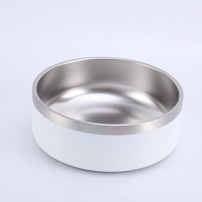 Dog Bowl - Vacuum Insulated Keeps Water Cool, Non-Slip Base, Easy Clean Interior, Durable Stainless Steel, Multiple Colors, Ideal for Travel, 32 Oz - Pet Bowl (White)