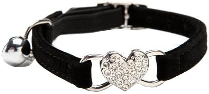 CHUKCHI Heart Bling Cat Collar with Safety Belt and Bell 8-11 Inches (Black)