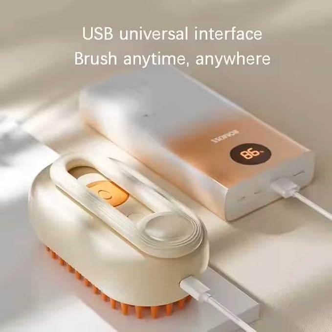 3-in-1 Steam Pet Brush for Cats & Dogs – Self-Cleaning Grooming Comb with Spray Mist, Massage & Shedding, Rechargeable USB, Anti-Static, Foldable Handle – White (WHITE)