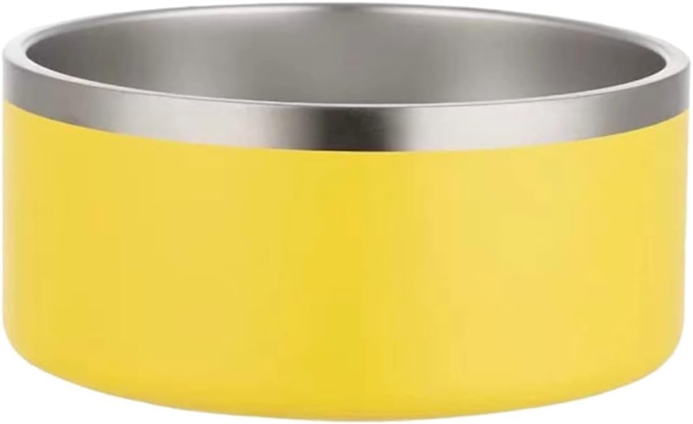 Dog Bowl - Vacuum Insulated Keeps Water Cool, Non-Slip Base, Easy Clean Interior, Durable Stainless Steel, Multiple Colors, Ideal for Travel, 32 Oz - Pet Bowl (Yellow)