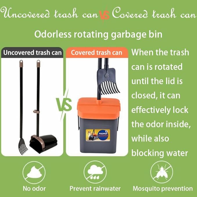 Dog Pooper Scooper with Rotating Bucket & Rake – 46” Adjustable Long Handle Includes 85 Waste Bags – Heavy Duty Poop Scooper for Large Medium & Small Dogs – Yard Lawn Gravel & Dirt Cleanup