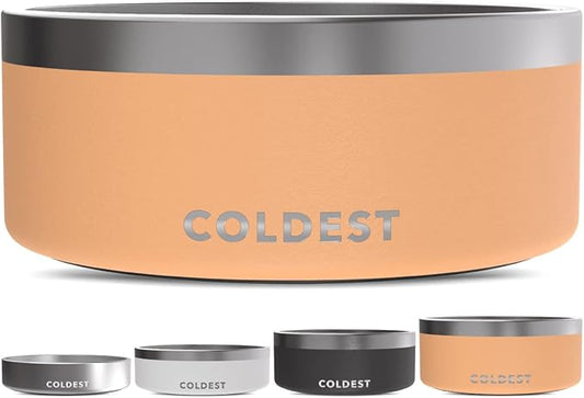 Coldest Dog Bowl - Anti Rust Metal, Non Slip, 3 Layers Insulated Stainless Steel Dog Bowls - Spill Proof & Heavy Duty - Water Bowl for Dogs, Cats & Pets, Dish Washer Safe (100 oz, Sahara Peach)