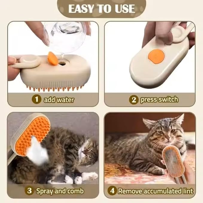 3-in-1 Steam Pet Brush for Cats & Dogs – Self-Cleaning Grooming Comb with Spray Mist, Massage & Shedding, Rechargeable USB, Anti-Static, Foldable Handle – White (WHITE)