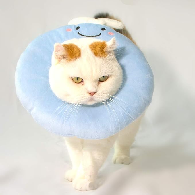 Adjustable Cat Recovery Collar Soft,Cute Pet E-Collar Neck Cone After Surgery Wound Healing Protective Cone Fit for Kitties, Small Dogs(ELC05-whale-m)