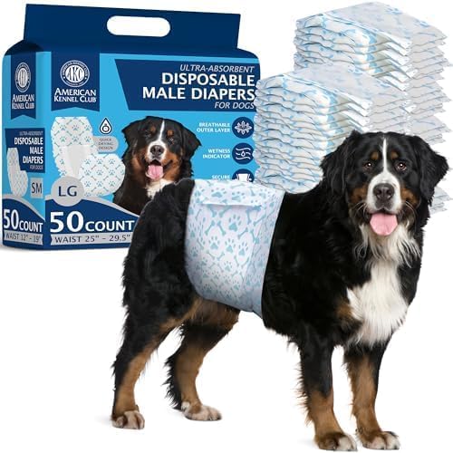 American Kennel Club Male Dog Wrap, Disposable Diapers with Wetness Indicator, Large, 50 Count (Pack of 6)