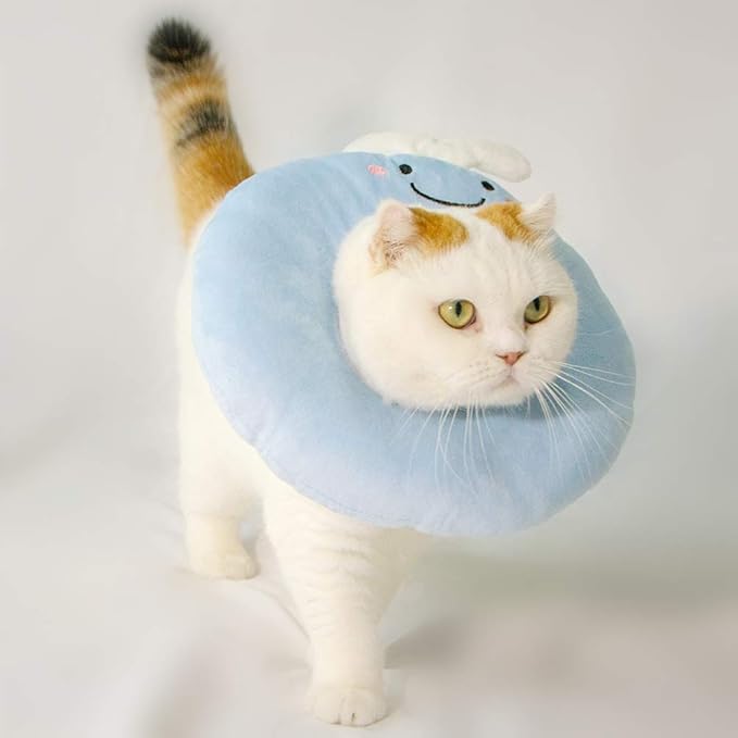 Adjustable Cat Recovery Collar Soft,Cute Pet E-Collar Neck Cone After Surgery Wound Healing Protective Cone Fit for Kitties, Small Dogs(ELC05-whale-s)