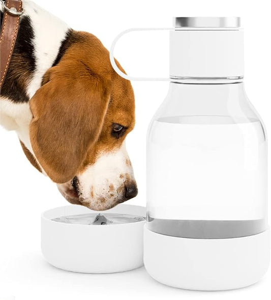 Asobu Buddy Bottle a Stainless Steel Insulated Water Bottle for with Removable Dog Water Bowl and Dog Food and Treat Storage Bowl (White, Tritan 50 oz Water Bottle with Bowl)