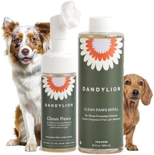 Dandylion Clean Paws Value Set – No‑Rinse Foaming Paw Cleaner with Built‑in Brush + 10 fl oz Refill