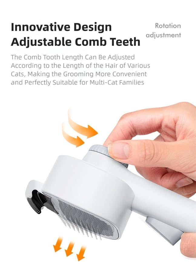 Adjustable Comb for Cats & Dogs: 2-in-1 Deshedding Brush with Hair Removal Board, Dematting Tool for Long/Short Hair - Undercoat Rake & Smooth Grooming Comb