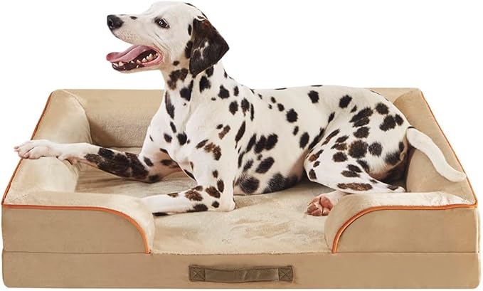 Friends Forever Orthopedic Dog Bed for Large Dogs, Waterproof Memory Foam Dog Sofa Bed L with Removable Washable Cover, Ally Khaki, 35x25x6.5