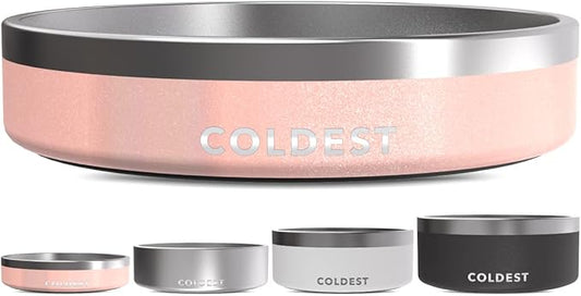 Coldest Dog Bowl - Anti Rust Metal, Non Slip, 3 Layers Insulated Stainless Steel Dog Bowls - Spill Proof & Heavy Duty - Water Bowl for Dogs, Cats & Pets, Dish Washer Safe (21 oz, Forever Pink Glitter)