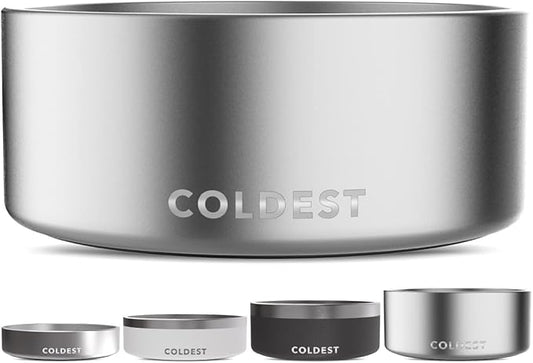Coldest Dog Bowl - Anti Rust Metal, Non Slip, 3 Layers Insulated Stainless Steel Dog Bowls - Spill Proof & Heavy Duty - Water Bowl for Dogs, Cats, Dish Washer Safe (100 oz,Polished Stainless Steel)