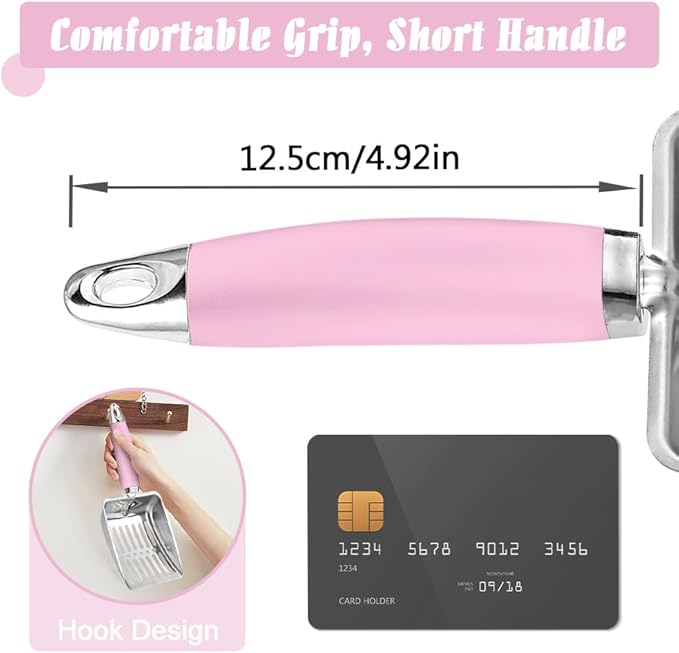 Cat Litter Scoop - Stainless Steel Metal Cat Litter Scoop-Sturdy Mesh Scooper - Mesh Shovel-Easy to Clean - Suitable for Cat Litter Box -Pink