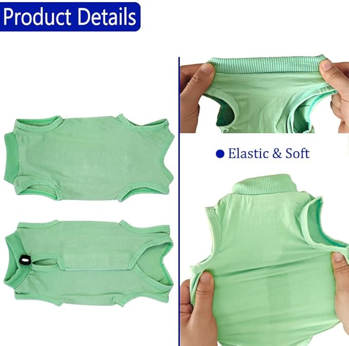 Cat Surgery Recovery Suit Professional for Surgical Abdominal Wound Or Skin Diseases E-Collar Alternative for Cats After Surgery Wear Pajama Suit (Green, Medium)