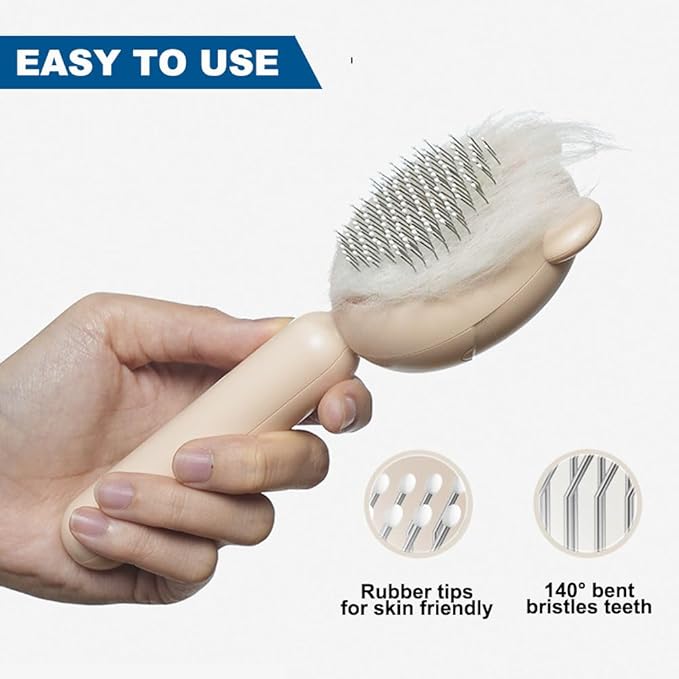 Cat Brush for Short or Long Haired Cats Dogs Rabbits, Cute Dog Brushes with Release Button for Massage and Removes Loose Fur, Dog Hair Brush Pet Grooming Deshedding Comb