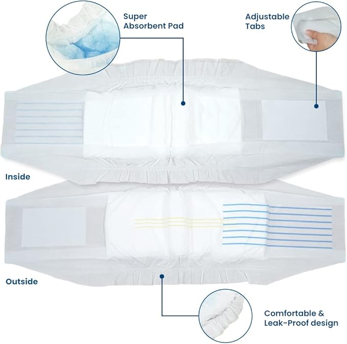 BV Dog Diapers Male Medium (Waist 13-23in) Super Absorbent - 50 Count Disposable - Doggie Diapers with Wetness Indicator - Adjustable Male Dog Wraps - Ideal for Incontinence/Training