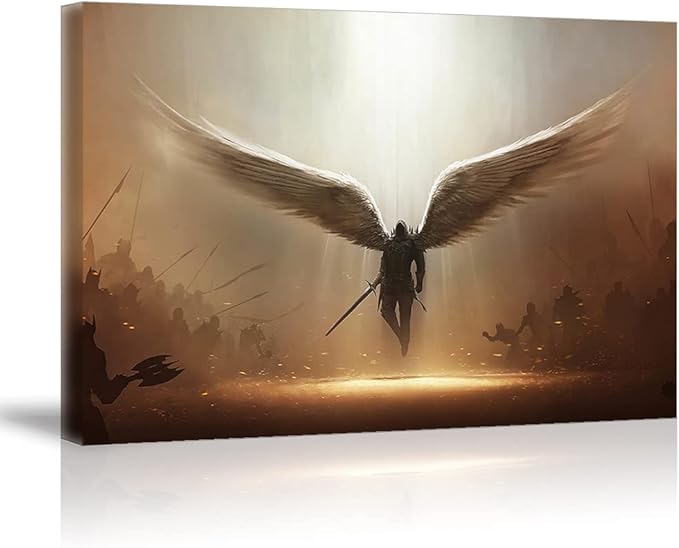 Fantasy Angel Stretched Canvas Wall Art for Living Room Bedroom Home Decoration,Abstract Anime Picture Print Painting Decor Artwork,Mysterious Wing Man Gallery Wrapped Gift,Inner Frame (20x30 Inches)