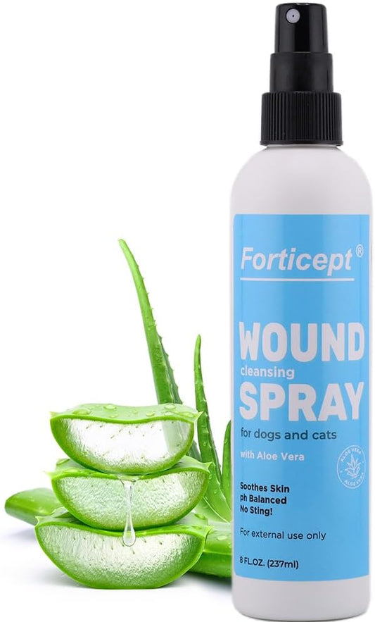 Forticept Hot Spot Spray for Dogs Cats & Horses, Itch Relief Wound Cleanser with Aloe Vera, 8 oz