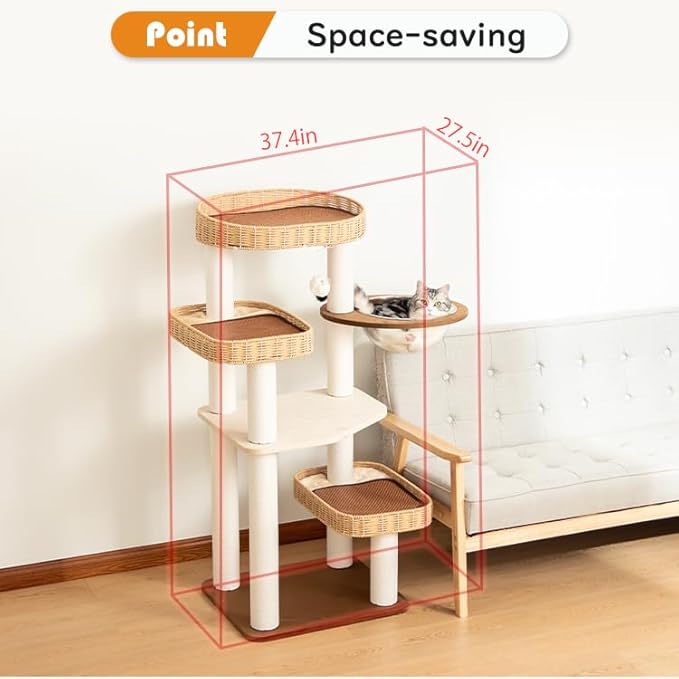 48'' Cat Tree for Large Cats, Modern Cat Tree Multi-Level Condo with Natural Wood, Cat Activity Centre for Medium and Big Pets