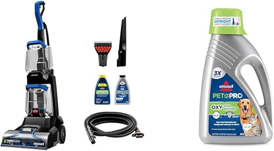 BISSELL TurboClean Pet XL Upright Carpet Cleaner, Upholstery Tough Stain Tool & Formula included, 3746 + Bissell Professional Pet Urine Elimator with Oxy and Febreze Carpet Cleaner Shampoo 48 Ounce