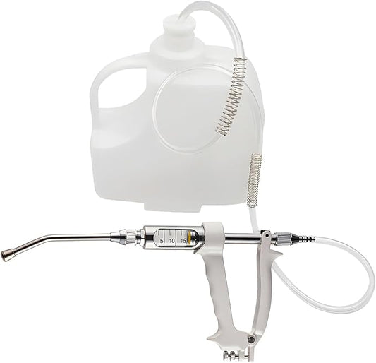 20ML Veterinary Metal Feeding Gun, Continuous Drench Gun Dosing Device Veterinary Adjustable Medicine Dispenser Husbandry Autonomous Feeding Tool, for Pig Cow, Sheep, Horse (White Color, 20ML+Kettle)