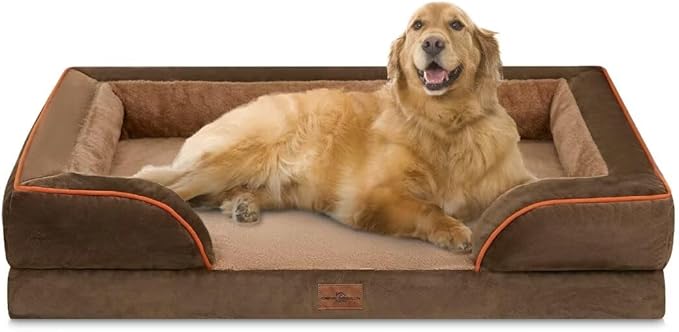 Comfort Expression Dog Beds for Extra Large Dogs, Waterproof Orthopedic Foam XL Dog Beds with Bolster, Washable Dogs Bed Sofa Pet Bed with Removable Cover & Non-Slip Bottom(X-Large,Brown)