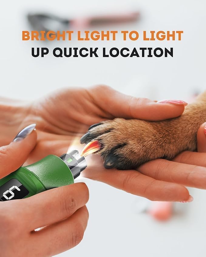 YABIFE 7-Speed Pet Nail Grinder with Light – Heavy Duty, Whisper Quiet Nail Trimmer for Dogs, Cats, Birds & Small Animals – Single-Handed Operation