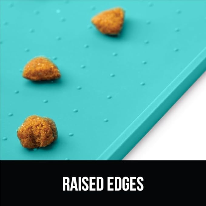 GORILLA GRIP 100% Waterproof Raised Edge BPA Free Silicone Pet Feeding Mat, Dog Cat Food Mats Contain Spills Protects Floors, Placemats for Cats and Dogs Water Bowl, Pets Accessories 16x10, Turquoise