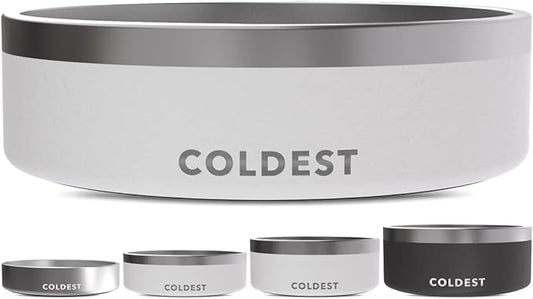 Coldest Dog Bowl - Anti Rust Metal, Non Slip, 3 Layers Insulated Stainless Steel Dog Bowls - Spill Proof & Heavy Duty - Water Bowl for Dogs, Cats & Pets, Dish Washer Safe (42 oz, Epic White)