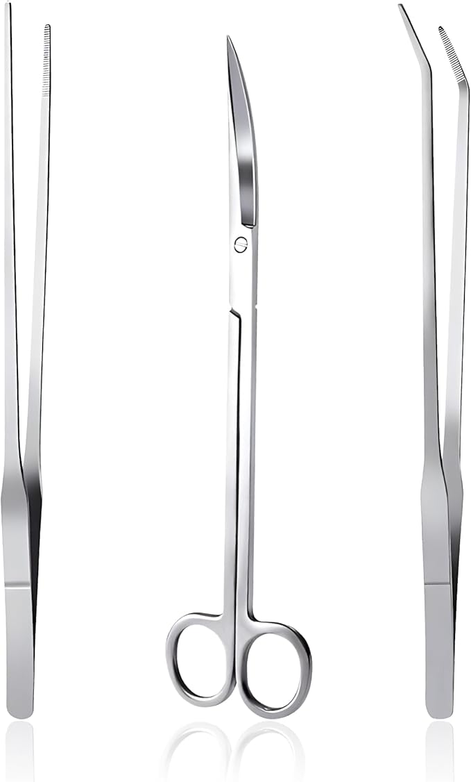 3 in 1 Aquarium Aquascape Tools Kit Long Stainless Steel Aquarium Tank Aquatic Plant Tweezers Scissors Tools