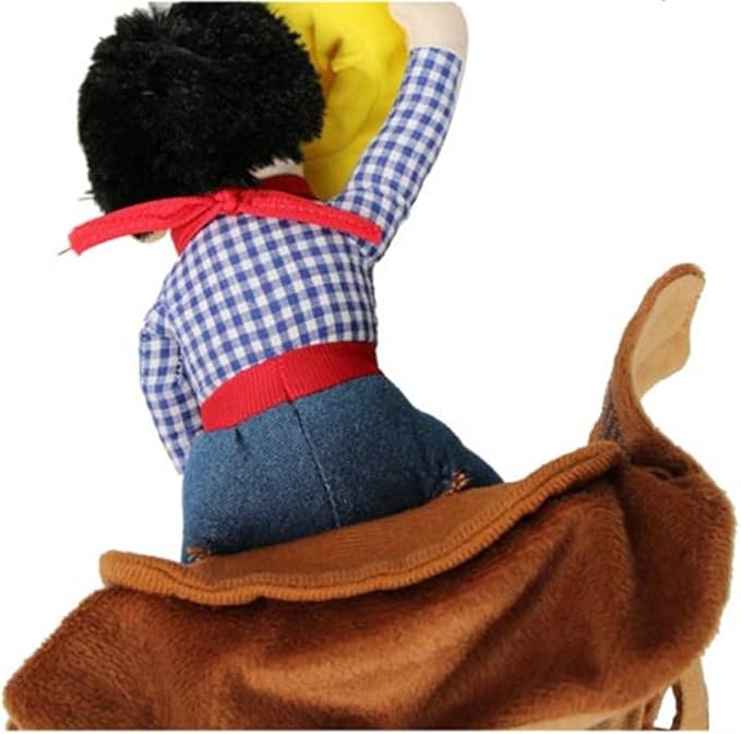 Deluxe Cowboy Rider Pet Costume - Funny Dog Halloween Outfit with Doll and Hat, Adjustable Knight Style Costume for Labs, German Shepherds, and Golden Retrievers, and More (S)