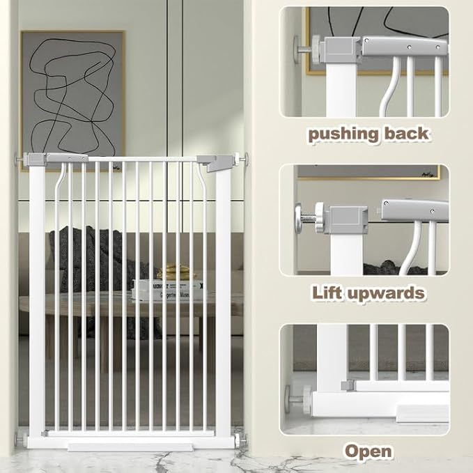 41" Extra Tall Cat Gate for Doorway, 29.6-32.5''W Metal Pet Baby Safe Gate, Extra Wide Pressure Mounted Baby Gate, No Drilling Cat Fence Indoor, Tall Dog Gate, White