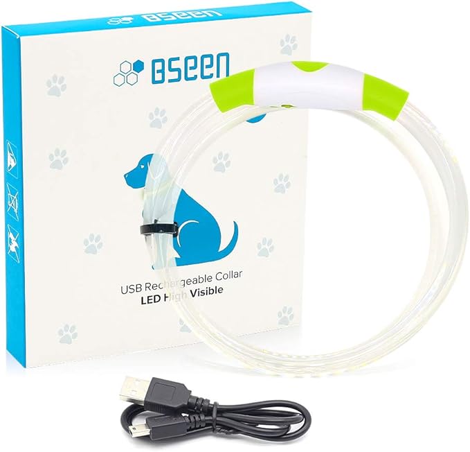 BSEEN Light Up Dog Collar - LED Dog Collar Rechargeable, Glowing Pet Collars for Small Medium Large Dogs, TPU Cuttable Lighted Puppy Collar, Safety Dog Lights for Night Walking (Green 70cm)