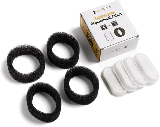 Cat Water Fountain Filters for 108oz/3.2L… (2 Month Supply: 4 Filters & 4 Sponges)
