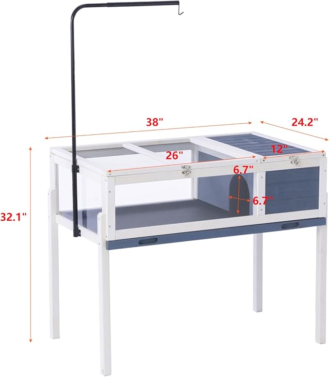 BIRASIL Wood Tortoise House, Indoor Turtle Habitat Reptile Cage, Tortoises Enclosure for Small Animals Lizards Hamster