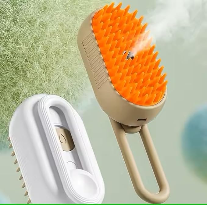 Rechargeable Steam Pet Brush – Grooming & Deshedding Tool With Adjustable Handle | Cordless & Quiet (Brown)