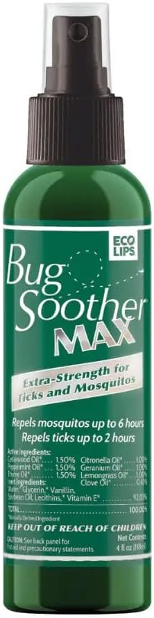 Bug Soother Max - Extra Strength Natural Gnat, Tick, and Mosquito Repellent, 4 fl oz Bug Spray Deterrent - DEET-Free - Safe for Adults & The Environment - Made in USA
