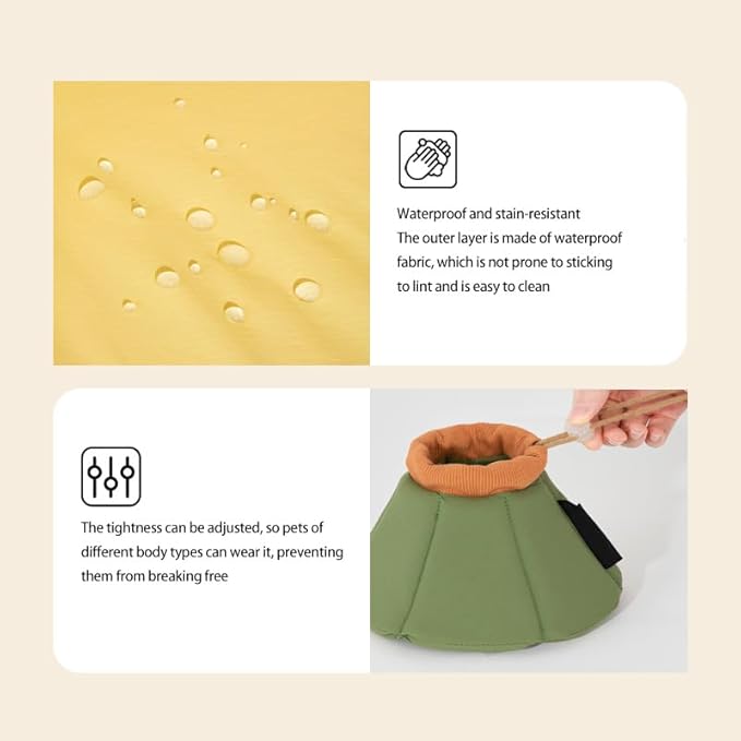 Cat Cone Collar - Soft Waterproof Elizabethan for Cats, Cute Green Flower Anti-Lick Recovery Collar, Adjustable Healing Collar for Wound Care & Surgery，L