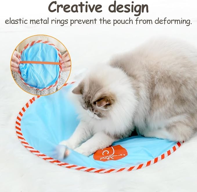 Migipaws Interactive Cat Ball Toy Set, Fun Tracker, Glowing Chase Ball with MystiChaser Pouch, Fluffy Tail, A Small Mice (White)