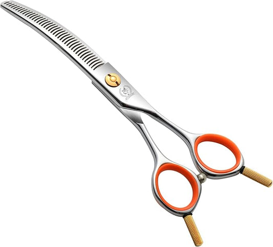 Fenice Peak 6'' Small Curved Thinneing Scissors Lightweight Dog Cat Grooming Scissors with Safety Round Tip JP440C Stainless Steel