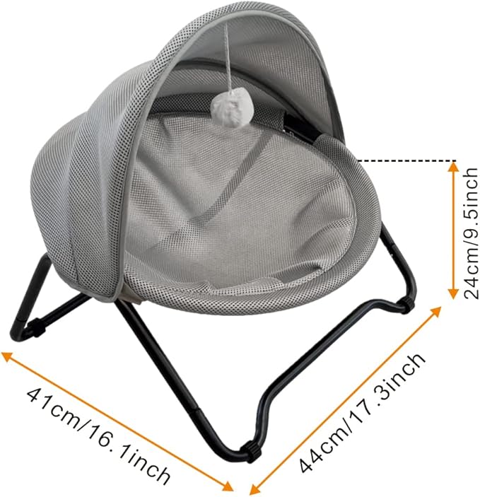 Cat Bed Cat Hammock Bed Elevated cat Bed, Comfortable and Breathable Pet Bed with Awning and Plush Toy, No-Tools Assemble, Cover Removable and Washable, Suitable for Indoor and Outdoor Use