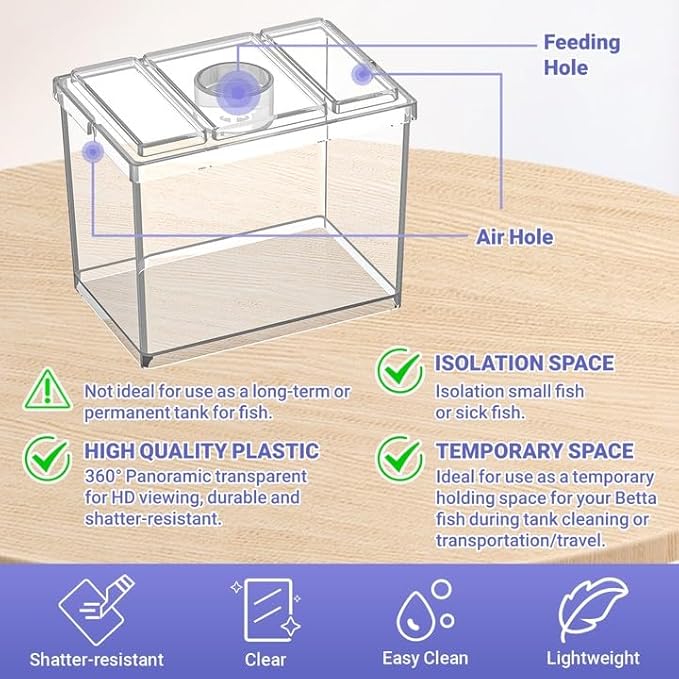 Mini Betta Fish Tank Kit with LED Light Base, Small Fish Bowl for Temporary Space, 0.2 Gallon Stackable Cube Tank with Artificial Plants for Small Fish, Insect, Shrimp, Crab, Spider (Kit-2)