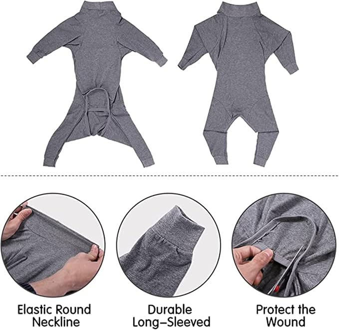 Dog Recovery Suit, Abdominal Wound After Surgery Wear, Prevent Licking Wounds, E-Collar & Cone Alternatives, Long Sleeve Postoperative Shirts Dog Bodysuit Prevent Shedding(3XL, Grey)