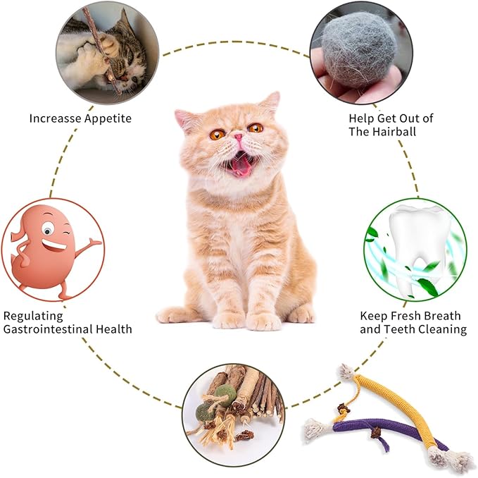 Cat Toys Cat Chew Toys, Silvervine Sticks Catnip Rope Toys for Cats Teeth Cleaning, Kitten Dental Care, Kitty for Indoor Cats Increase Appetite,Enhances Oral & Dental Health (20 Pack)